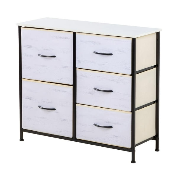 Cómoda Cajonera con 5 Cajones de Tela KingsHouse Estructura de Acero 80x30x70 cm blanco