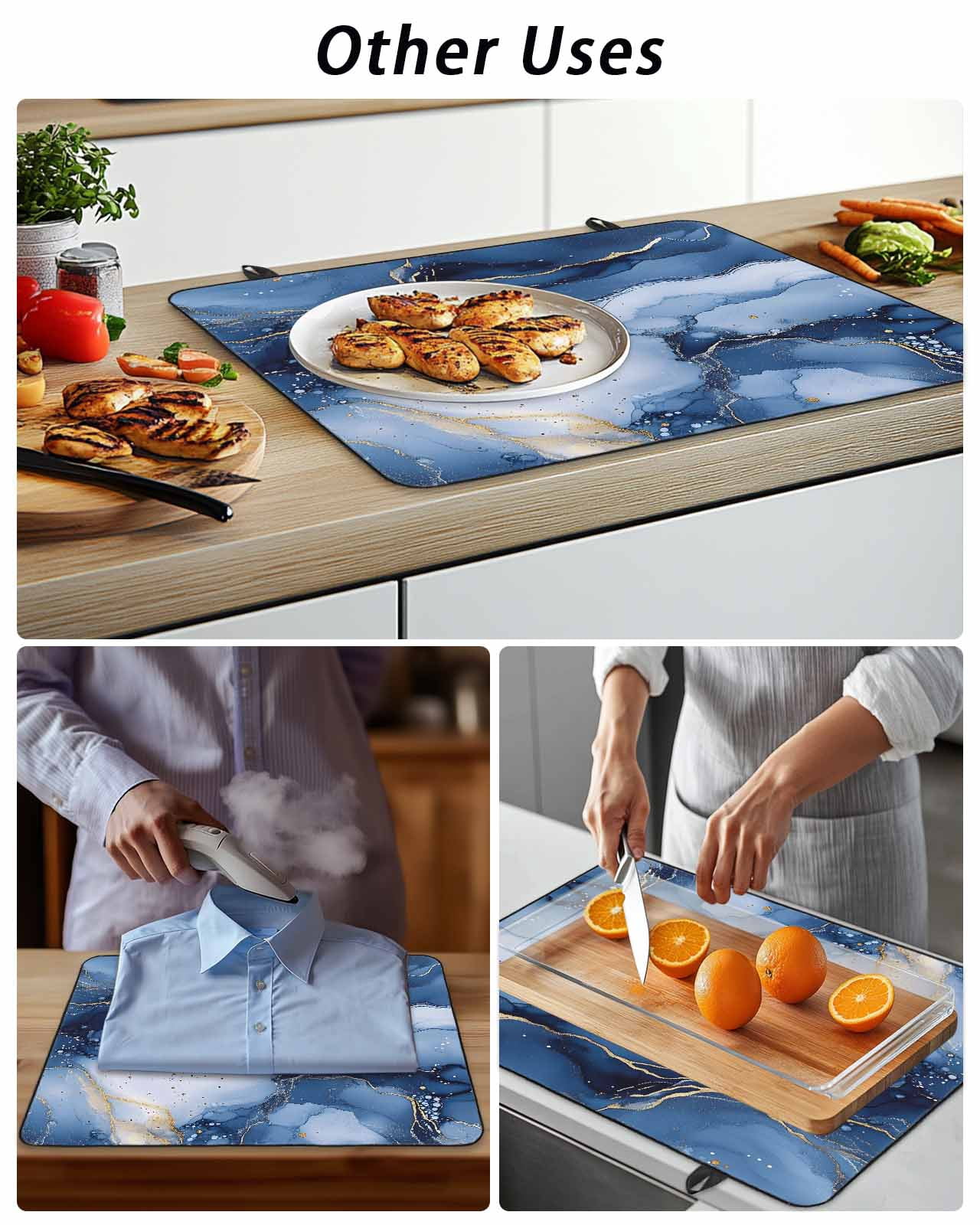 Stove Top Covers for Electric Stove, Marble Blue Glass Stovetop Cover Protector, Modern Gradient Gold Waves Nature Cracked Induction Cooktop Protector Oven Mat for Kitchen Countertop 24"x21"