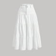 thumbnail image 2 of Levmjia Women Midi Skirt Flax Casual Solid Color Elastic Waist Button Front Zipper Side Slit Comfortable Beach Vacation Street Wear Summer, 2 of 6