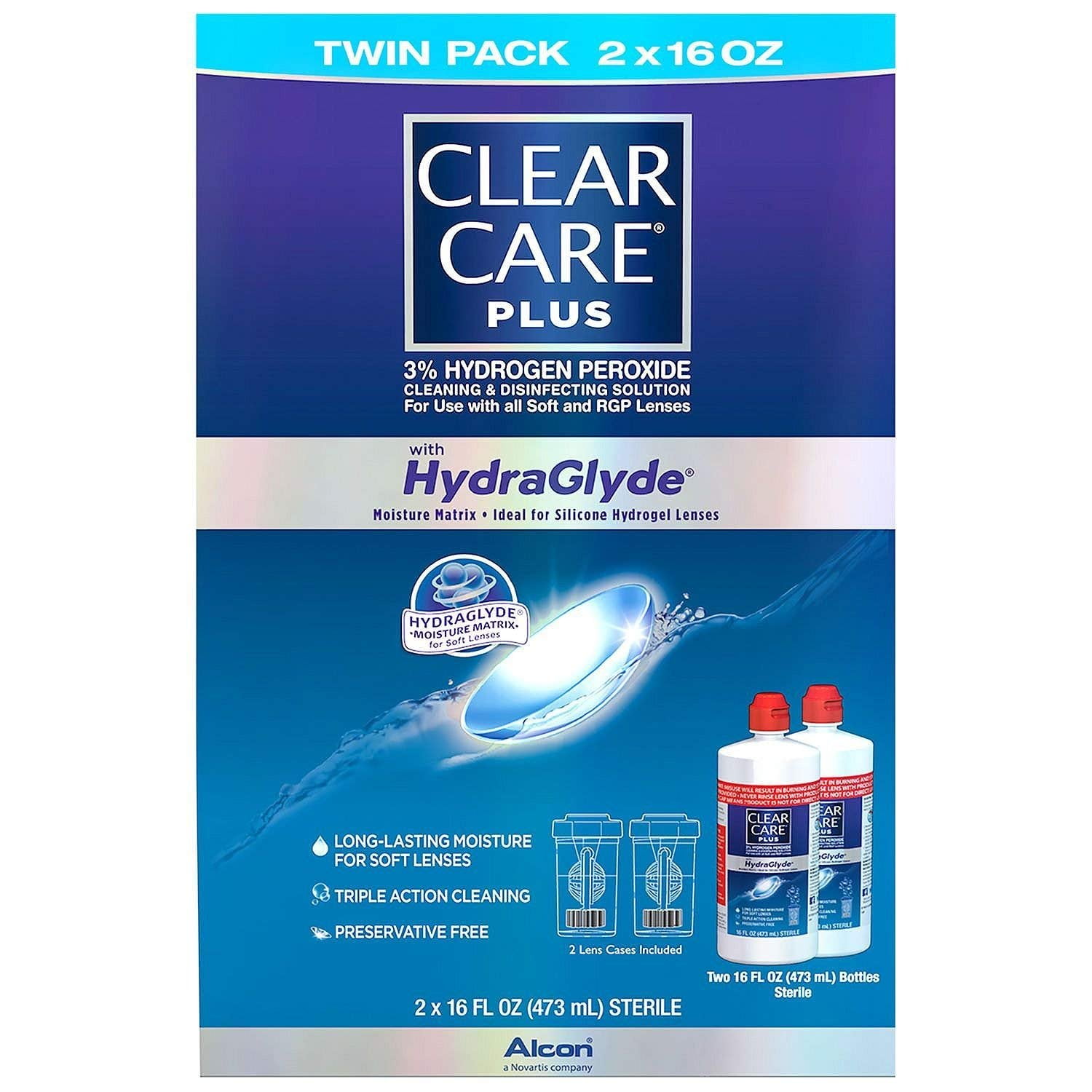 Clear Care Plus with Hydraglyde Cleaning & Disinfecting Solution Twin