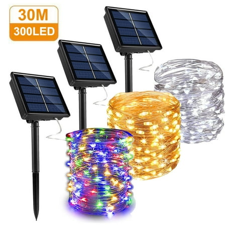 300led 3 Color Solar String Lights, Merkury Outdoor Solar Cylinder Lights