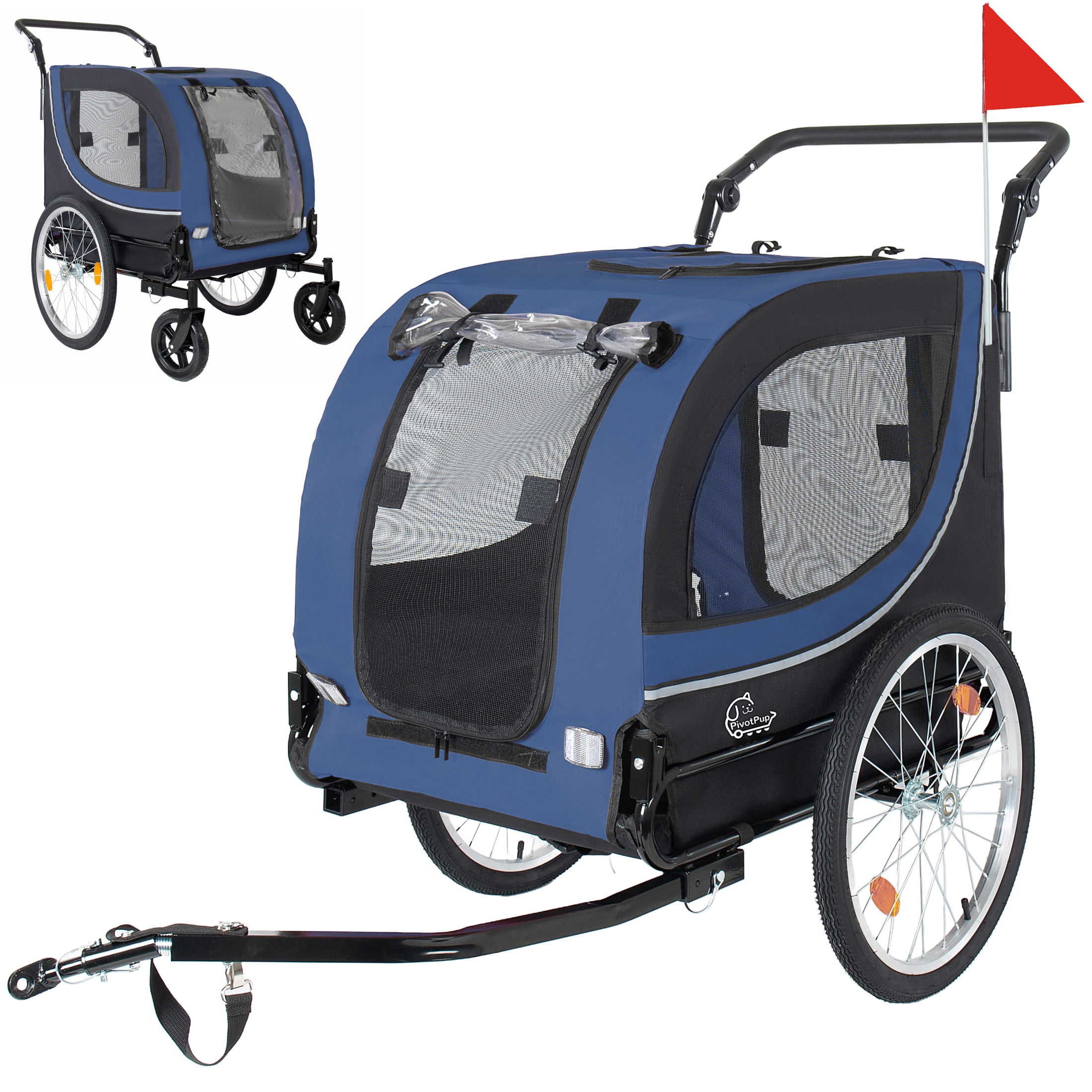 Noble House 2-in-1 Bike Trailer & Pet Stroller with Air-Filled Wheels & Breathable Mesh, Foldable Carrier Cart, Dark Blue