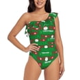 thumbnail image 2 of Picia Cute Santa Pattern Women's One Piece Swimsuits,One Shoulder Swimwear Asymmetric ,Ruffle Monokinis Bathing Suits,High Waisted Flattering Bathing Suits-Small, 2 of 8
