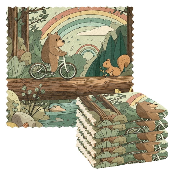 6 Pieces of Kitchen Towels 11x11Inch Kitchen Dish Cloths Kitchen Dish Towels Reuseable Cleaning Cloths Bear and Squirrel
