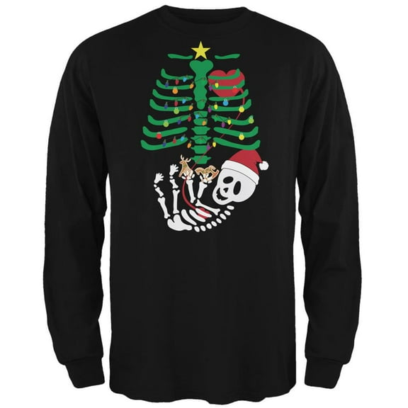 Christmas Tree Baby Skeleton Cookies Black Adult Long Sleeve T-Shirt - X-Large