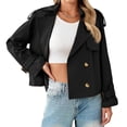 thumbnail image 3 of Long Sleeve Double Breasted Women Casual Trench Coat Crop Jacket, 3 of 6