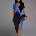 thumbnail image 3 of Bigersell Off the Shoulder Dresses for Women Short Sleeve Women Casual Bodycons V-Neck Patchwork Short Leeve Mini Dress Work Dresses for Female Regular Midi Dresses, Style 19607, Blue L, 3 of 8