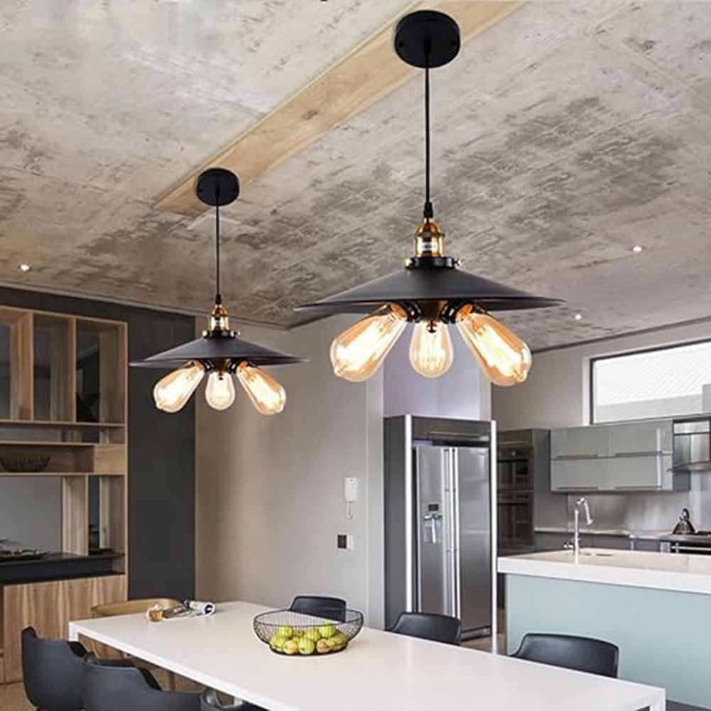 Industrial style black metal pendant lighting for kitchen island vintage American iron pendant lamp retro farmhouse rustic pendant light fixture adjustable ceiling hanging lamp for dining room table