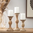 thumbnail image 2 of DecMode 3 Candle Light Brown Wood Candle Holder, Set of 3, 2 of 9
