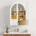 thumbnail image 2 of Ludatido Bathroom Medicine Cabinets with 4 Doors, Wall Mounted Medicine Cabinets with Adjustable 4 Shelves, Arched Design Medicine Cabinet with Glass for Bathroom White Wood Grain, 2 of 14