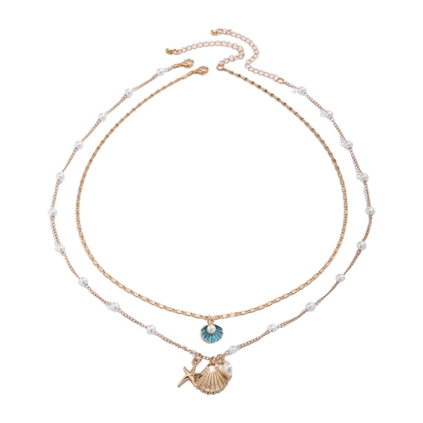 2 collares brillantes y joyas de playa para mujer Collar de perlas ajustable para todo tipo de ropa Collar de verano con motivo oceánico