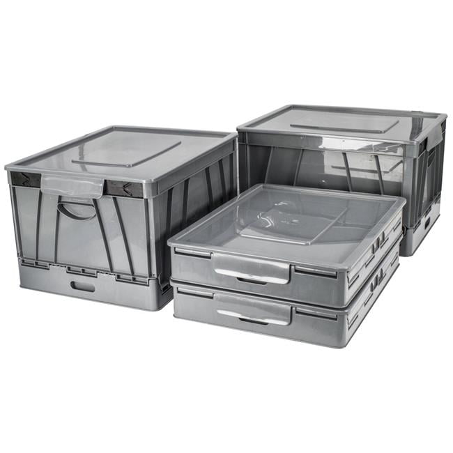Storex 61810U04C Folding Storage Cube with Lid, Gray Pack of 4