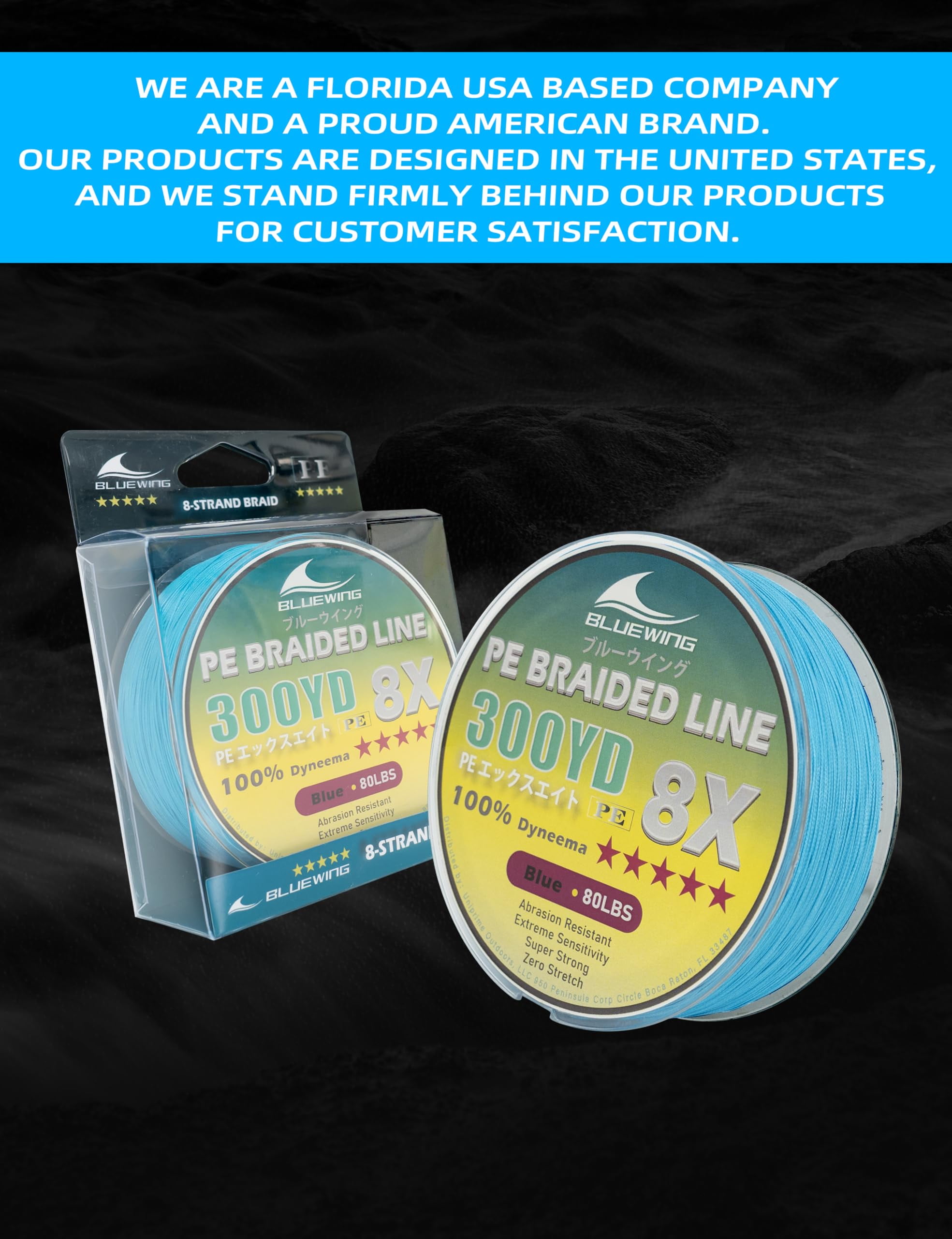 BLUEWING Braided Fishing Line 8 Strands PE Braid Fishing Lines Thin Diameter & Abrasion Resistant Fishing String for Saltwater Fishing 120LBS 300YD Blue