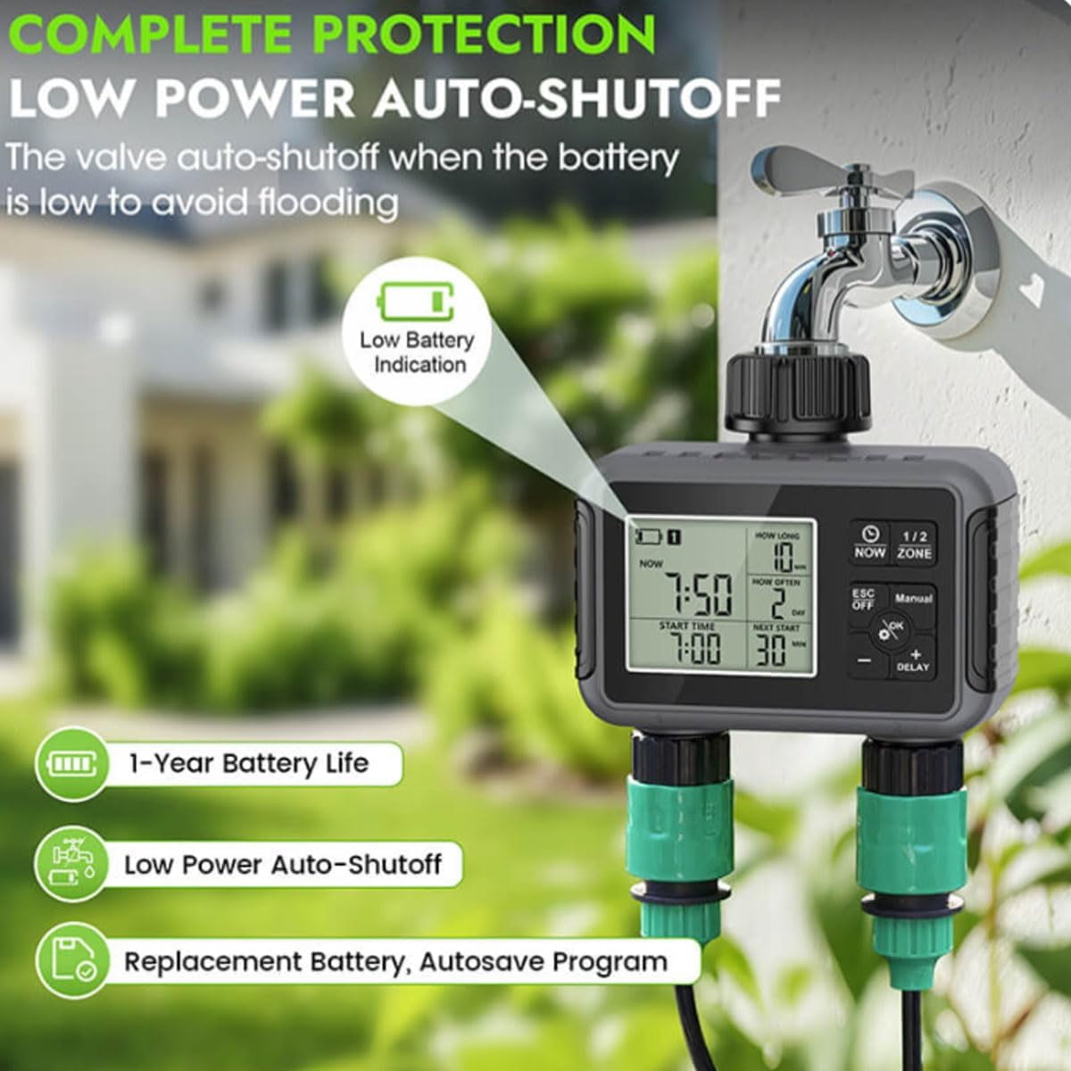 16-Nozzle Oscillating Sprinkler with Dual-Zone Sprinkler Water Timer, 2026 Upgrade Mini Turbo Oscillating Water Sprinklers for Lawn Yard Garden Watering