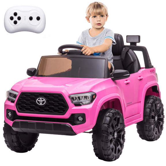 Licensed Toyota Tacoma 12V Kids Ride On Truck Car with Remote Control, Battery Power Electric Ride on Toys with Spring Suspension, LED Headlights, 2 Speed, Music, for Boys & Girls, Pink