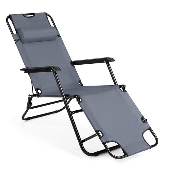 Ktaxon Adjustable 2-in-1 Folding Chaise Lounge Chair - Versatile Tanning Recliner with Removable Pillow for Indoor & Outdoor Use, Gray