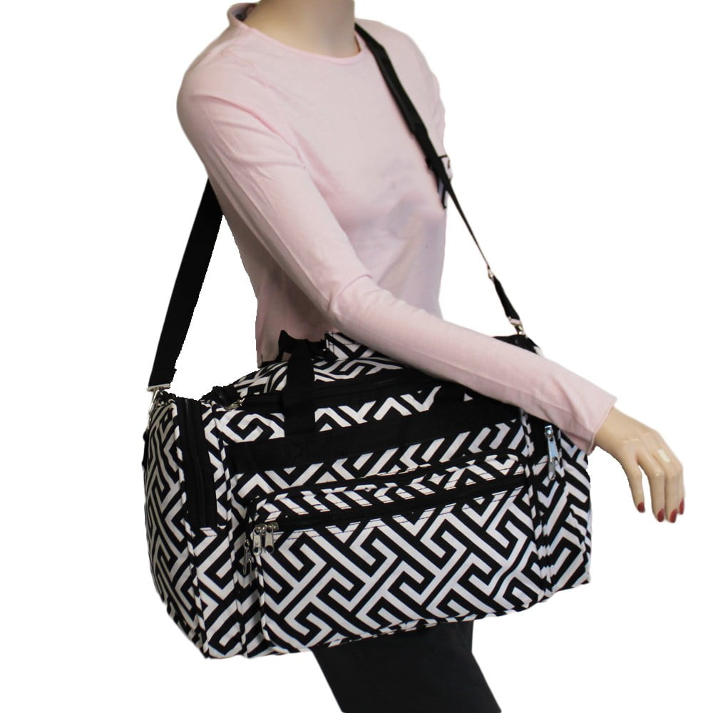 CalBags Classic Prints 19-inch Duffel Bag, Greek Key Black White