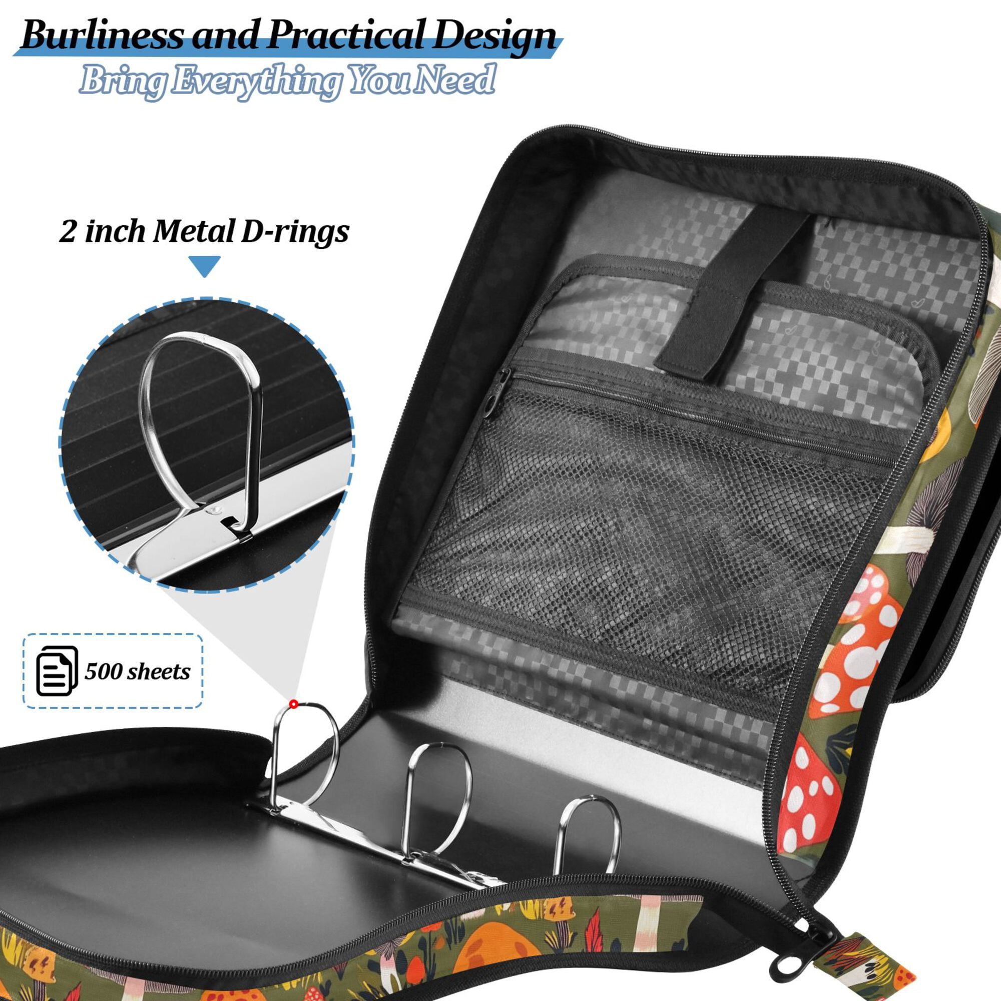 FORMRS Zipper Binder with Shoulder Strap 2-inch Ring 500 Sheet Capacity File Bag, Vibrant Mushroom