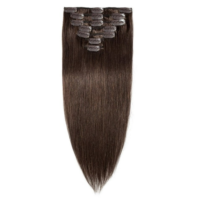 100 % Remy Extensions de Cheveux Humains à Clipser Cheveux Humains Soyeux Lisses 7 Pcs 15 clips