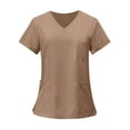 thumbnail image 2 of Garbnen Scrubs for Women V Neck Short Sleeve Nurses Working Uniforms Solid Women's Medical Scrub Tops with Pockets S-5xl, 2 of 5