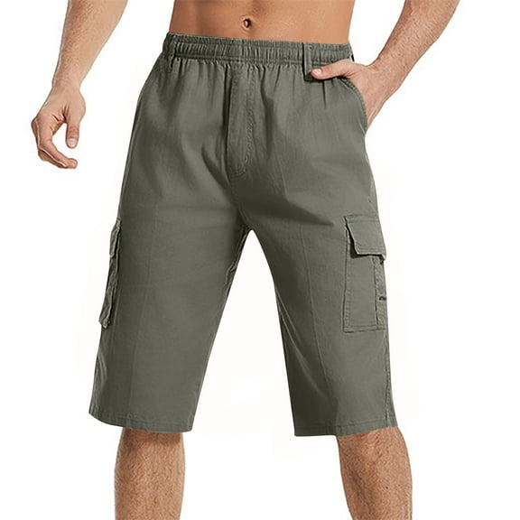 L-5X Big & Tall Cargo Shorts for Men with Pockets Straight Leg Bermuda Short Plus Size Casual Solid Relaxed Elastic Waist Hiking Half Pants