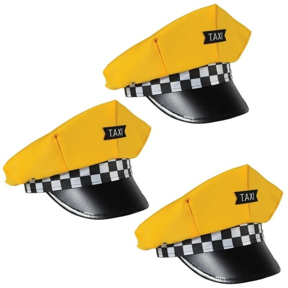 Taxi Vibes: 3 Piece Novelty Driver Hats for NYC Parties, Perfect Accessories in Yellow, Black, and White for Fun Celebrations and Themed Events.