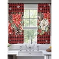 thumbnail image 2 of Christmas Red Check Sheer Curtains 63 Inch Length 2 Panels Set for Living Room/Bedroom, Poinsettia Xmas Flower Snowflake Berry Curtain Sheers Drapes Rod Pocket Curtains Window Treatment 52''x63''x2, 2 of 7