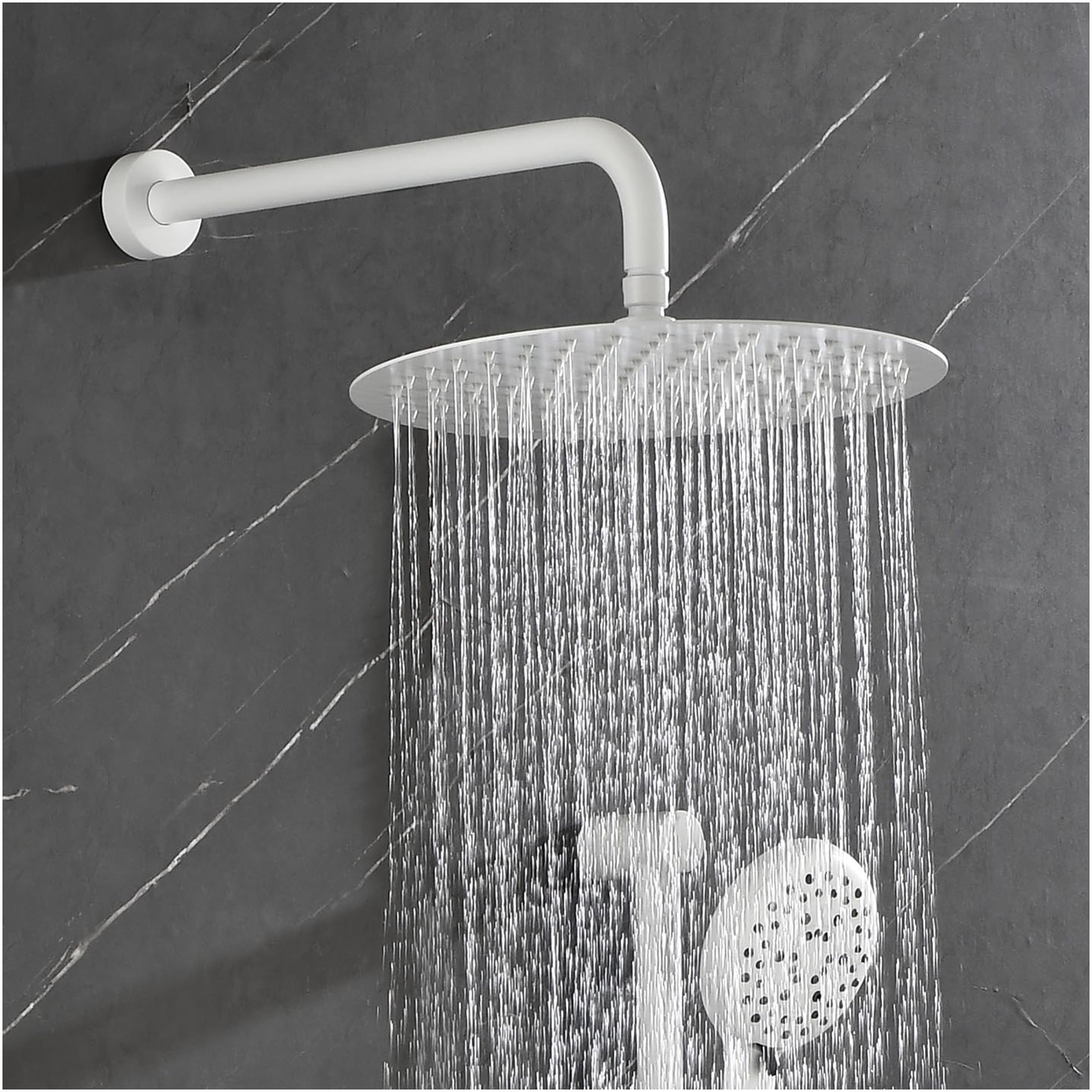 JERFIT 8-Function Luxury Shower System with Rain Shower Head, Handheld Spray, Body Jets, Slide Bar & Pressure Balance Valve, White