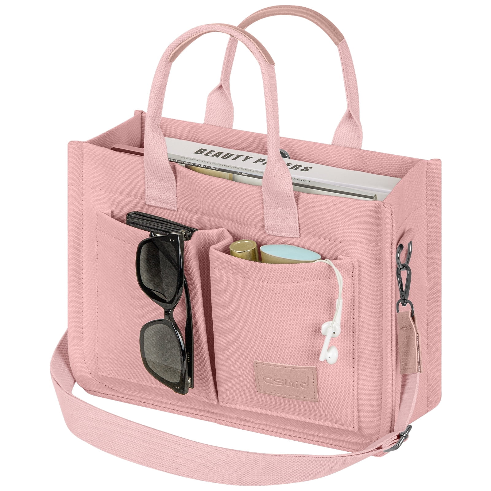 Cshidworld Canvas Tote Bag for Women With Pockets, Laptop Work Crossbody Everyday Satchel, Purses Everything Shoulder Tote Bag Everyday Satchel Handbags Messenger Gym Totes, Pink