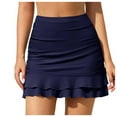 thumbnail image 2 of Rigardu Women's Solid Color Fashionable Casual Ruffle Edge Two Layer Triangular Short Skirt Swimming Pants Navy + S, 2 of 9