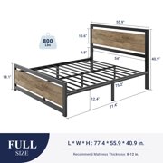 Allewie Full Bed Frame, Metal Platform Bed Frame with Wooden Headboard, 12.4 Under-Bed Storage, Brown