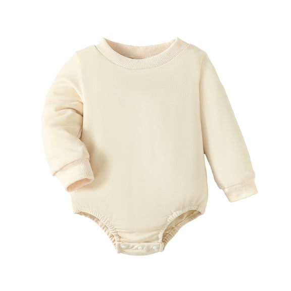 KIMI BEAR Newborn Baby Girls Bodysuits Solid Color Long Sleeves Rompers Baby Girls Clothes Fall Beige 0-3 Months