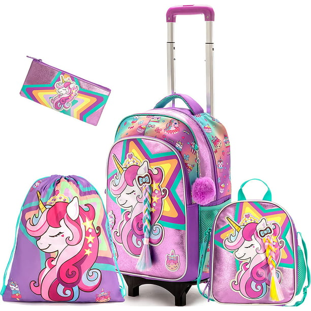 Girls Unicorn Rolling Backpack Wheels Backpacks Kids Luggage for ...
