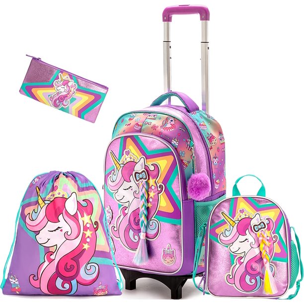 Girls Unicorn Rolling Backpack Wheels Backpacks Kids Luggage for