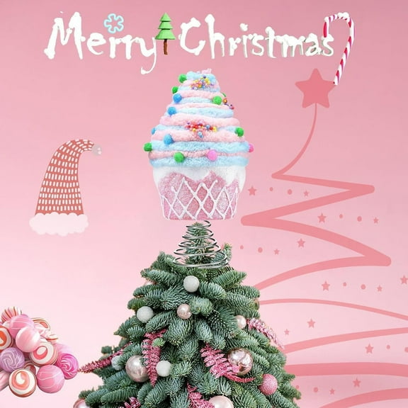 Ktoot 1pc 7.9 Inch Pastel Dessert Christmas Tree Topper Pink Cupcake Tree Topper Candy Donut Christmas Tree Decoration Pastel Christmas Ornaments for Christmas New Year Birthday Party Decor