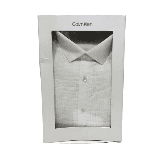 Calvin Klein Men's Slim-Fit Solid French Cuff Dress Shirt (White, 15, 32-33)