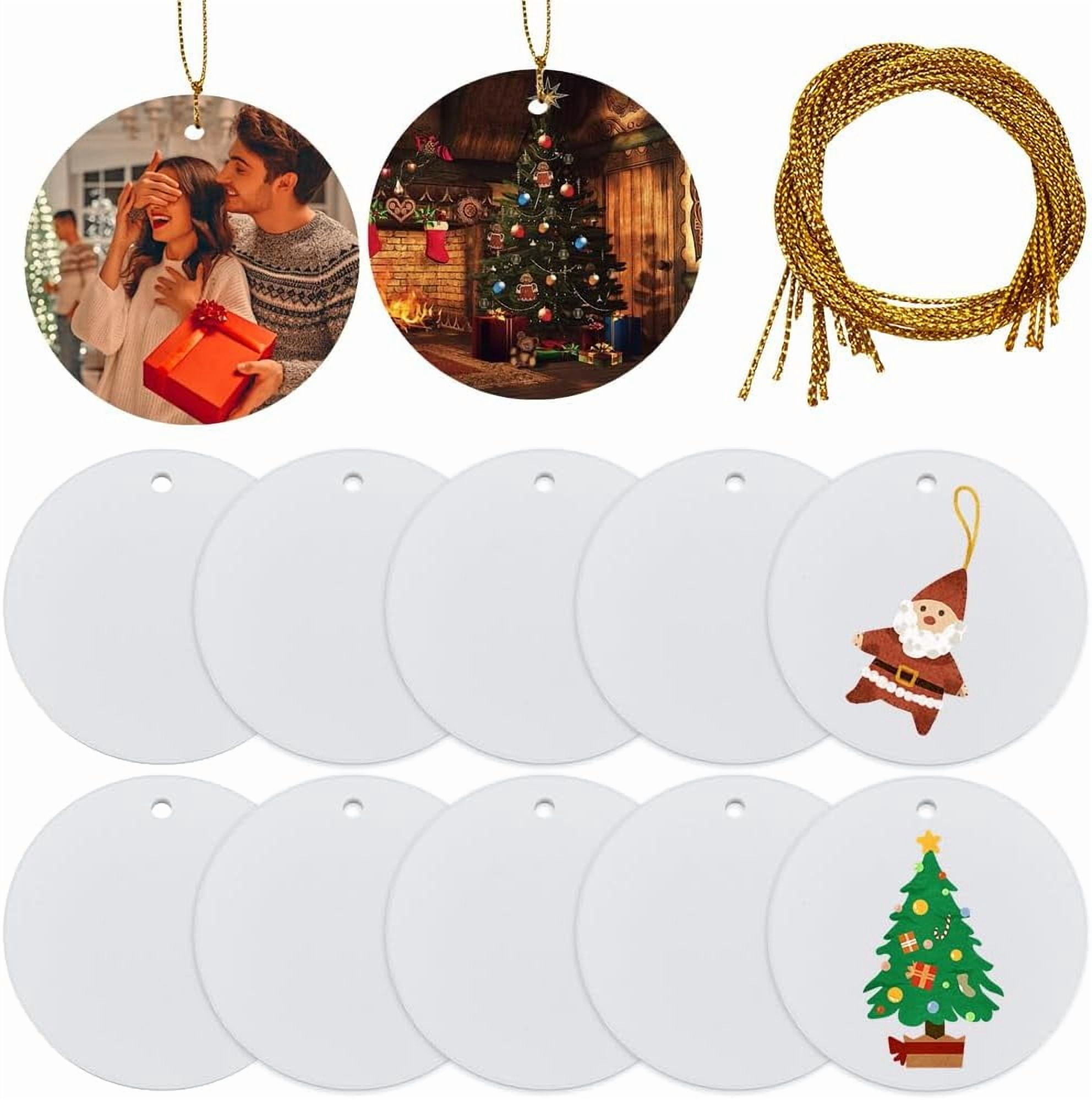 1 Box 12Pcs 3in White Ceramic Ornaments Blank Christmas Ornament Blanks Flat Round Ceramic Disc DIY Paint Craft with 12Pcs String Porcelain Decorations for Home Wedding Holiday Party Supplies