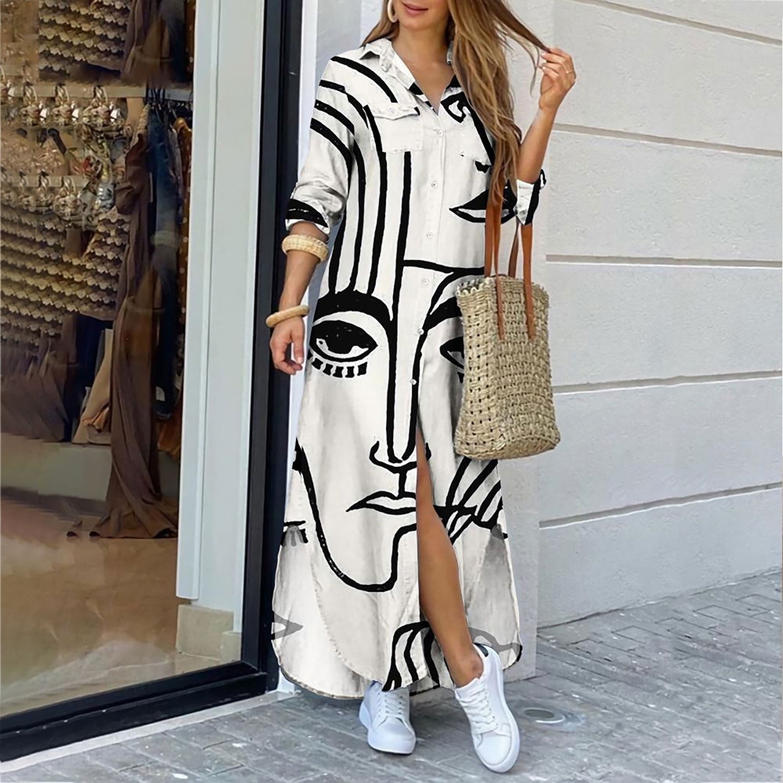 Smile Fish Short Sleeve Striped Maxi Dresses with Pockets Summer Casual Long Dress