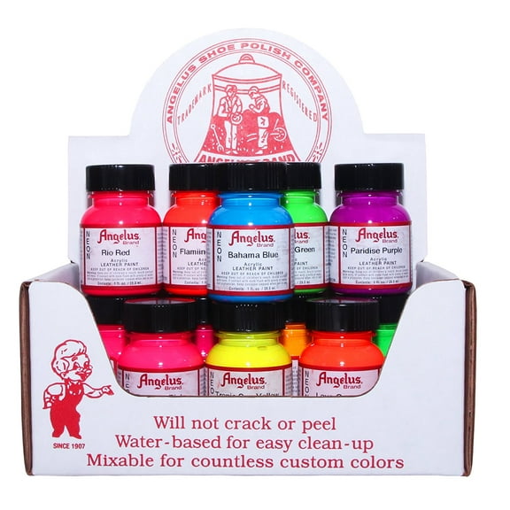 Angelus Neon Leather Paint 1oz 12 Color Set