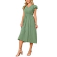 thumbnail image 4 of INSPIRE CHIC Women's Summer Dresses 2026 Ruffle Short Sleeve V Neck Button Flowy A-Line Midi Dress with Pockets S Green, 4 of 6