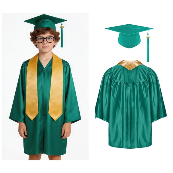 Kids Graduation Gown Primary School Graduation Cap and Gown Set with Tassel Green Cap and Gown Set Graduation Ceremony Outfit 8-9 Years