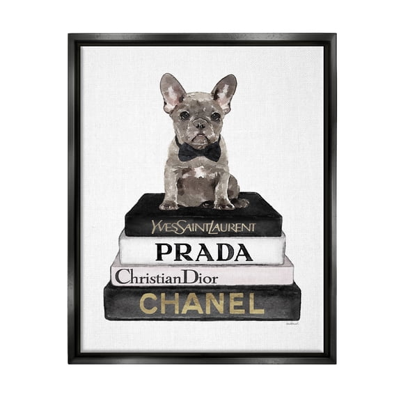 Stupell Industries Dog on Fashion Books Animals & Insects Painting Black Floater Framed Canvas Art Print Wall Art, 17 x 21