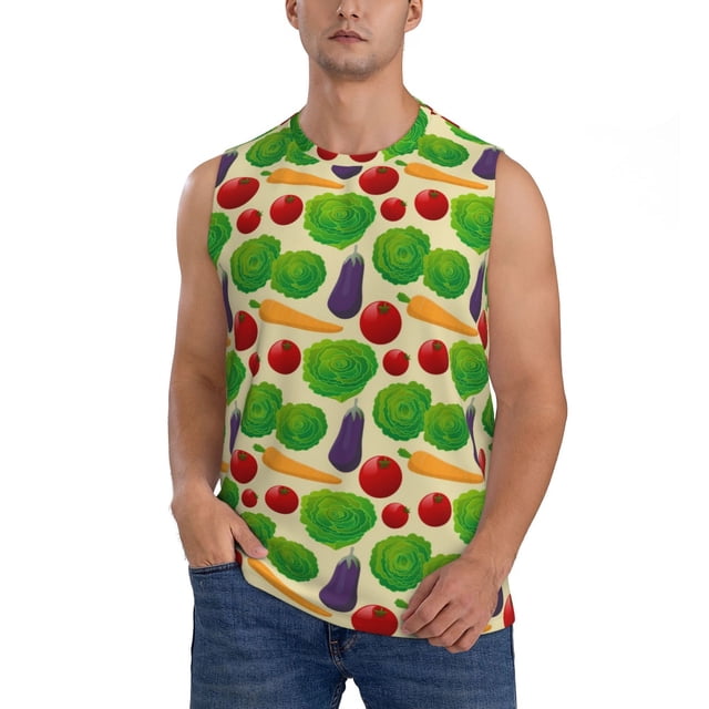 Fotbe Vegetable Men's Camiseta sin Mangas Estampada para Hombres, Playera Casual para Gimnasio, Entrenamiento, Playa-X-Large