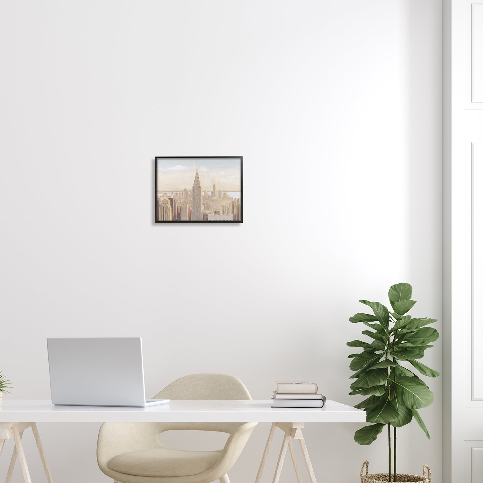 Stupell Industries Manhattan Dawn Painting Travel & Places Painting Black Framed Art Print Wall Art, 14 x 11