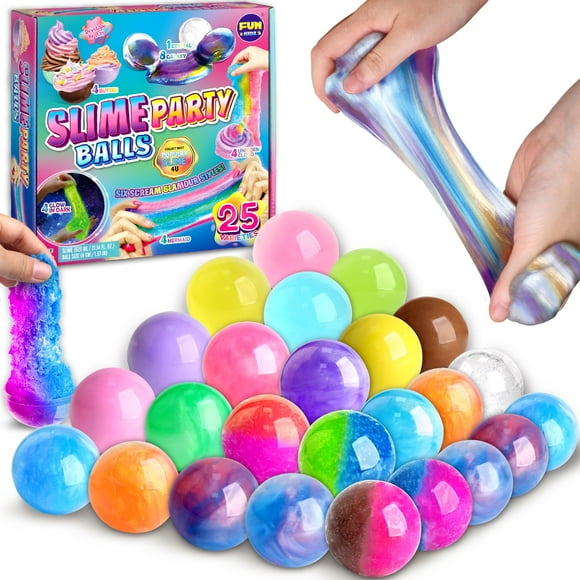 25 Variety Slime Balls Party Favors for Kids FunKidz Bulk Premade Slime Pack Gift Toys for Girls Boys 6-12 with Galaxy Butter Cloud Unicorn Mermaid Glow Clear Slimes
