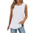 thumbnail image 3 of Otntypg Womens Summer Flowy Tank Tops Sleeveless Round Neck Solid Color Casual Side Hem Blouse Loose Fit Basic Tunic Tees Shirt White XL, 3 of 8