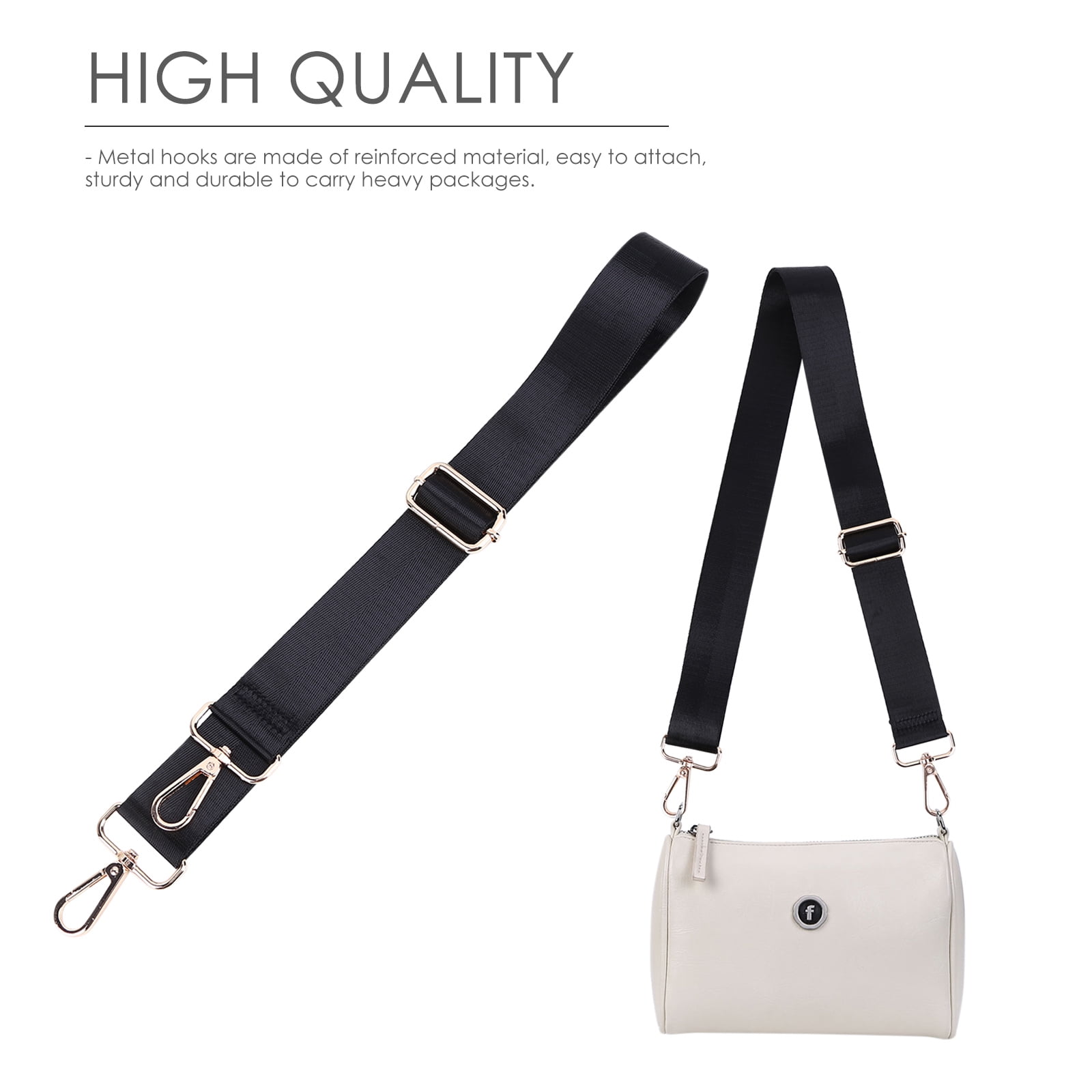 Wuyanis Bag Shoulder Strap Soft Canvas Bag Strap with Metal Swivel Hooks Black