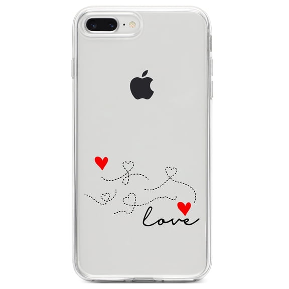 DistinctInk Clear Shockproof Hybrid Case for iPhone 7 PLUS / 8 PLUS (5.5" Screen) TPU Bumper Acrylic Back Tempered Glass Screen Protector - Love Heart Flourish Black & Red