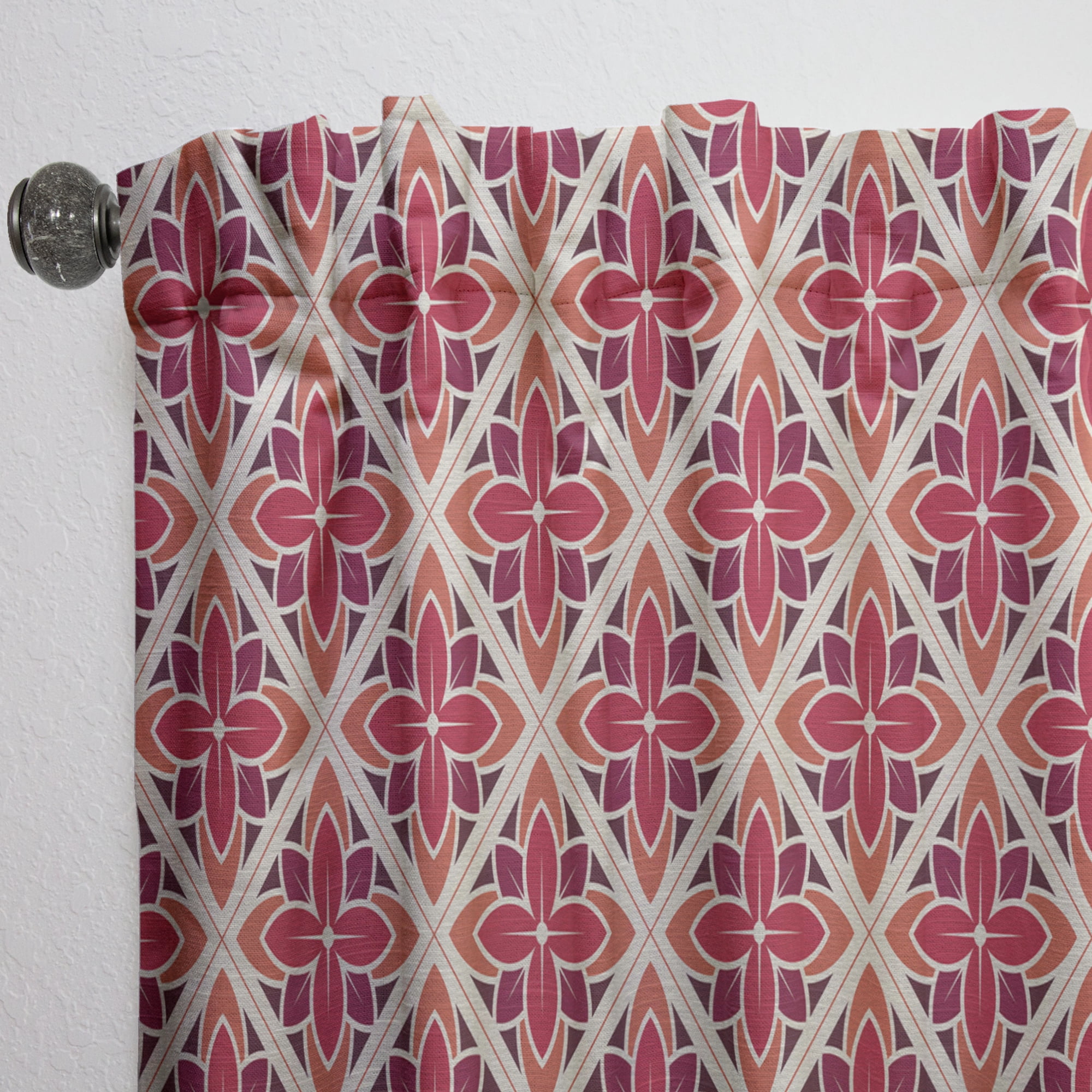 Designart 'Floral Retro Pattern VI' Mid-Century Modern Red Sheer Curtain Panel