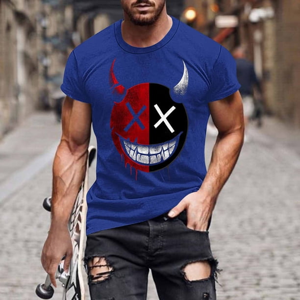 Blusas y camisas de manga corta y cuello redondo para hombre. Blusas/camisetas de manga corta con cuello redondo y estampado de Halloween para hombre. Blusa para hombre.